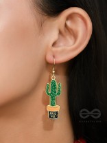 The Desert's Rose- Golden Cactus Enamelled  Earrings