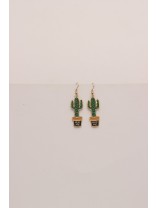 The Desert's Rose- Golden Cactus Enamelled  Earrings