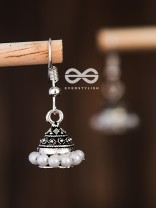 The Little Braided Pearl Jhumkis - Oxidised Boho Earrings