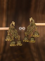The Intricate Peacocks (Golden) - Triple Boho Jhumki Earrings