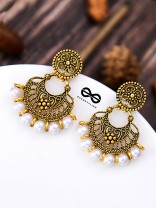 The Golden Pearl Artwork - Oxidised Boho Earrings