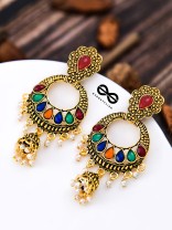 The Golden Embellished Jhumki Artwork - Embellished Oxidised Earrings