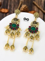 The Golden Embellished Elephant Artwork 5 jhumki Earrings