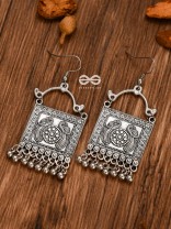 The Twin Peacock Artwork - Oxidised Boho Earrings