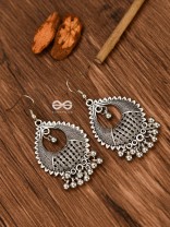 The Intricate Mesh Droplets (Silver) - Oxidised Boho Earrings