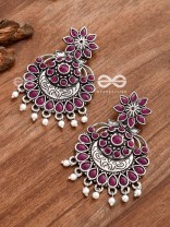 The Statement of Intricacy (Ruby Red) - Embellished Oxidised Earrings 