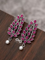The Shimmering Leaves (Ruby Red)- Embellished Oxidised Earrings
