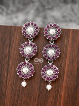 The Layered Boho Danglers (Ruby Red) - Embellished Oxidised Earrings 