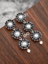 The Layered Boho Danglers (Onyx Black) - Embellished Oxidised Earrings 