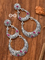 The Layered Boho Artwork Danglers (Ruby Red) - Embellished Oxidised Collection