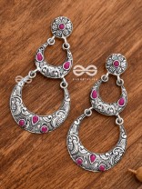 The Layered Boho Artwork Danglers (Ruby Red) - Embellished Oxidised Collection