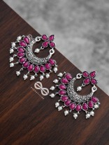The Elegance of Royalty (Ruby Red) - Embellished Oxidised Earrings