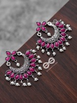 The Elegance of Royalty (Ruby Red) - Embellished Oxidised Earrings