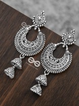 The Motif Moon Double Layered Jhumkis (Silver)