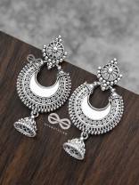 The Intricate Mirror Moon Jhumkis - Oxidised Boho Earrings