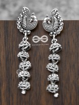 The Five-Layered Peacock Jhumkis - Oxidised Boho Earrings