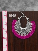 The Tasselled Motif Moons (fuchsia) - Oxidised Boho Earrings