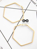 The Hypnotic Hexagonal Hoops (Golden) - Casual Daily-wear Earrings