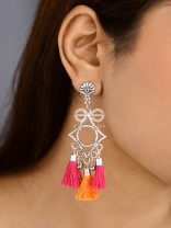 The Geometric Tasseled Elegance (Orange-Pink) - Casual Danglers
