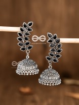The Elegance of Nature (Onyx Black) Jhumkas - Embellished Oxidised Collection