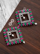 The Elegance Squared Studs (Ruby-Emerald)- Embellished Oxidised Collection