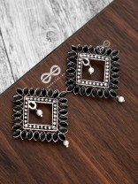 The Elegance Squared Studs (Onyx Black)- Embellished Oxidised Collection