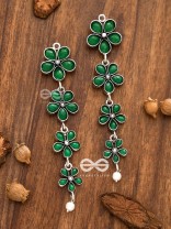 The Four Layered Dangling Floral Studs (Emerald Green) - Embellished Oxidised Collection