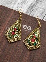 A Handcrafted Intricacy - Turquoise-Red Tribal Style Earrings