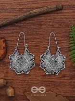 The Intricate Flower Danglers (Silver) - Oxidised Boho Earrings