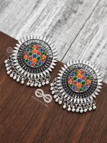 The Bohemian Chic - Meenakari Sun Studs - Oxidised Boho Collection