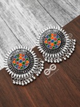 The Bohemian Chic - Meenakari Sun Studs - Oxidised Boho Collection