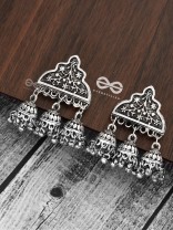 The Boho Delight - Triple Jhumki Studs - Oxidised Boho Earrings
