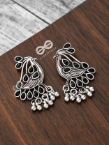 The Vintage Bird Artwork Studs(Onyx Black) - Embellished Oxidised Collection