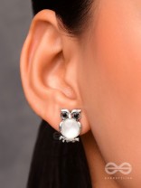The Little Embellished Owls- Tiny Trinket Earrings (White)