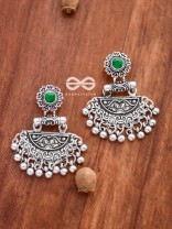 The Little Intricate Danglers (Emerald Green) - Embellished Oxidised Collection