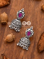 The Little Vintage Artwork Half Jhumkis (Ruby Red) - Tiny Trinket Earrings