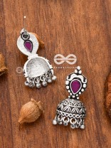 The Little Vintage Artwork Half Jhumkis (Ruby Red) - Tiny Trinket Earrings