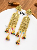 The Triple Jhumki Artistic Delight (Golden) - Oxidised Boho Earrings