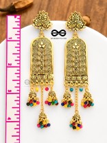 The Triple Jhumki Artistic Delight (Golden) - Oxidised Boho Earrings