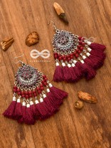 The Enamelled Artwork Tassels (Burgundy) - Oxidised Boho Earrings