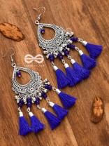 The Vintage Motif Tassels (Royal Blue) - Oxidised Boho Earrings