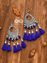 The Vintage Motif Tassels (Royal Blue) - Oxidised Boho Earrings