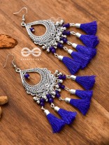 The Vintage Motif Tassels (Royal Blue) - Oxidised Boho Earrings