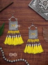 The Enamelled Tassel Squares(Bumblebee) - Oxidised Boho Earrings