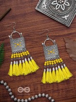 The Enamelled Tassel Squares(Bumblebee) - Oxidised Boho Earrings