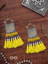The Enamelled Tassel Squares(Bumblebee) - Oxidised Boho Earrings