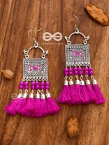 The Enamelled Tassel Squares (Fuchsia) - Oxidised Boho Earrings