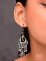 The Droplet Artwork Jhumkis - Oxidised Boho Earrings
