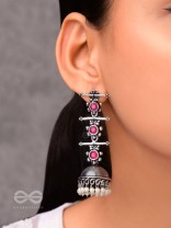 The Elegant Delight - Triple Layered Jhumkas (Ruby Red)