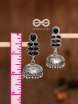The Woman of Finesse - Embellished Oxidised Jhumkas (Onyx Black)